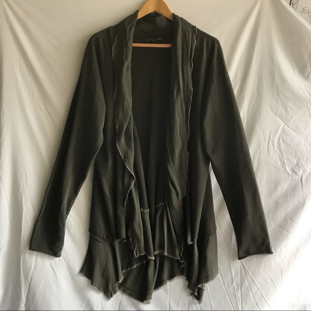 Tempo Paris Gray Jersey Knit Draped Open Cardigan Sz Large